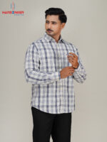 Mens White & Blue Check Full Sleeve Shirt - Image 2