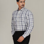 Mens White & Blue Check Full Sleeve Shirt