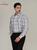 Mens White & Blue Check Full Sleeve Shirt