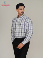 Premium Check Shirt – White & Blue