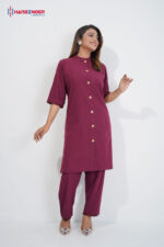 Women Solid Wine Co-Ord Set - Image 3