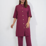 Women Solid Wine Co-Ord Set