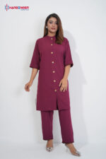 Women Solid Wine Co-Ord Set