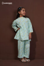 Mint Green Printed Viscose Kids Co-Ord Set - Image 4