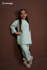 Mint Green Printed Viscose Kids Co-Ord Set - Image 2