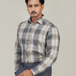 Mens Executive: Ash Grid Fine Cotton Full Sleeve Shirt