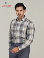 Mens Executive: Ash Grid Fine Cotton Full Sleeve Shirt