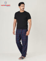 Mens Navy Check Cotton Trouser - Image 2
