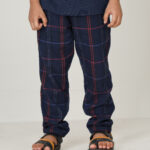 Boys Navy Check Cotton Trouser