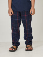 Boys Navy Check Cotton Trouser
