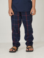 Boys Navy Check Cotton Trouser
