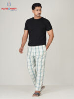 Mens Blue White Check Cotton Trouser - Image 2