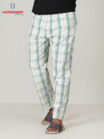 Mens Blue White Check Cotton Trouser - Image 4