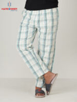 Mens Blue White Check Cotton Trouser