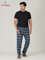 Mens Green & Blue Check Cotton Trouser - Image 2