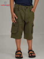 Boys Olive Green Cargo 3-Quarter Pant